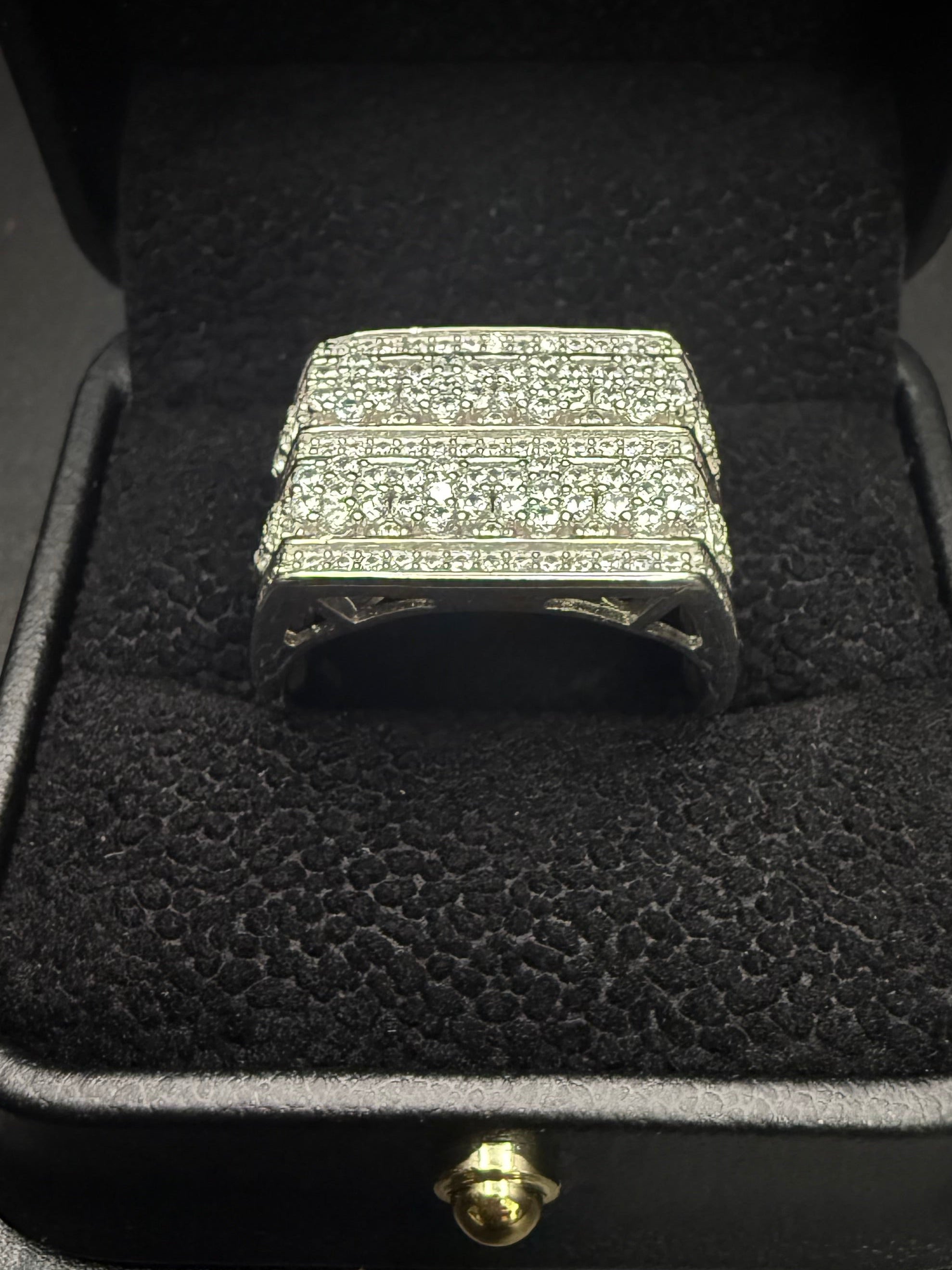 Iced Out Rectangular Ring – 925 Sterling Silver CZ | Size 9